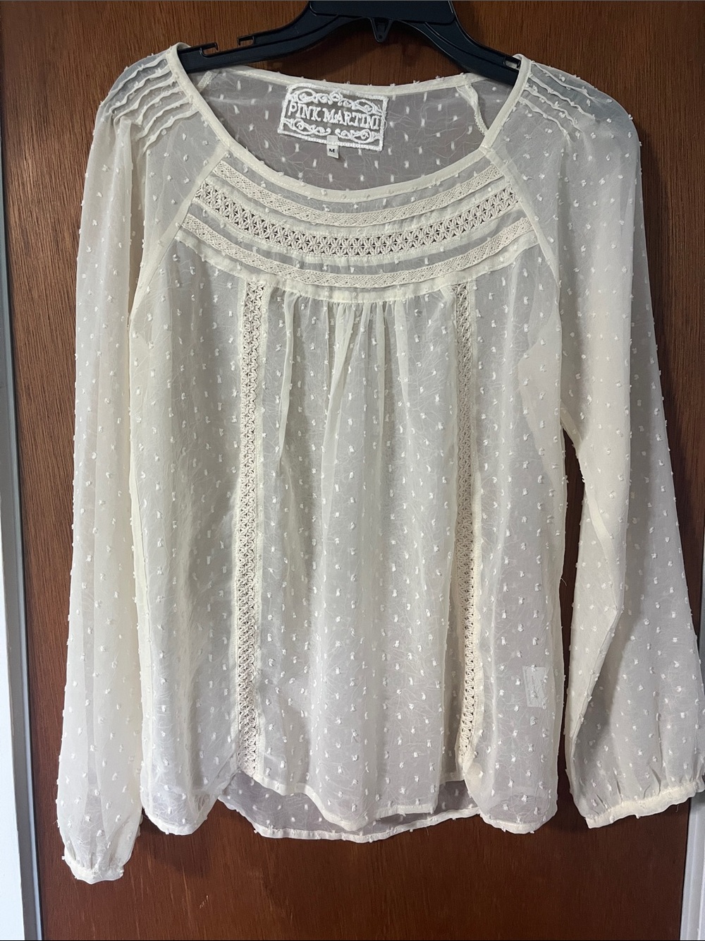Pink Martini Ivory Swiss Dot Lace Peasant Blouse